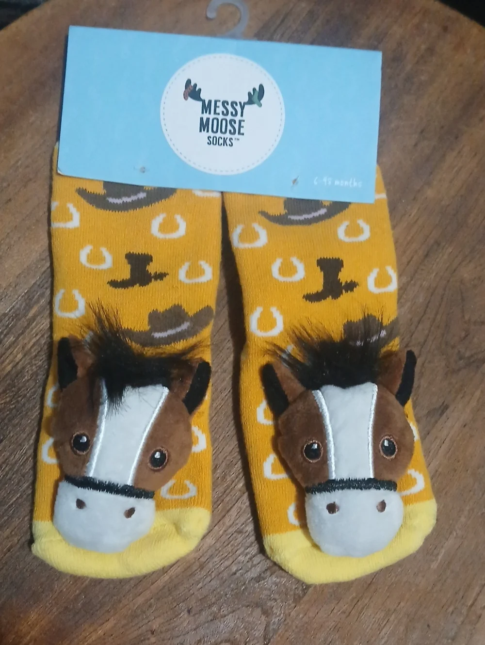 Messy Moose Kids Yellow Horse Plush Crew Socks